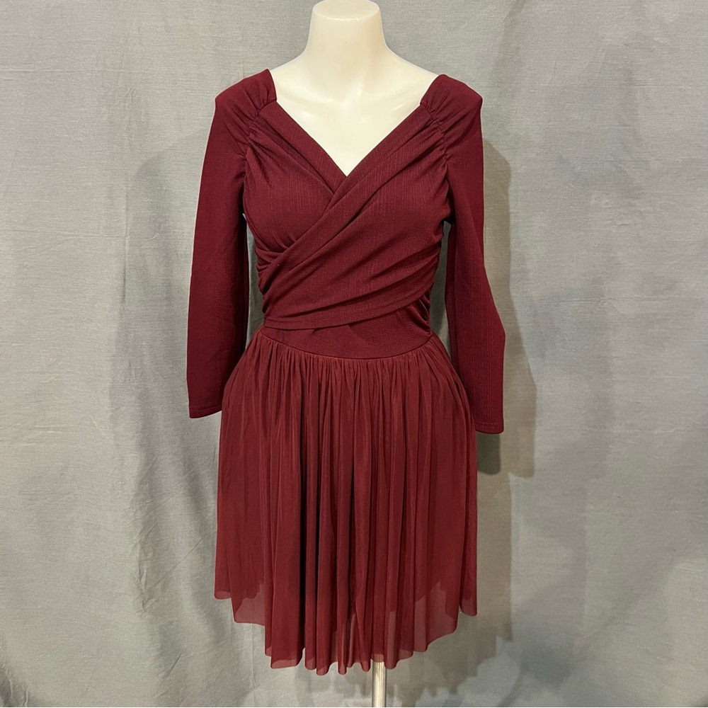 Entro Deep Red Long Sleeve Dress